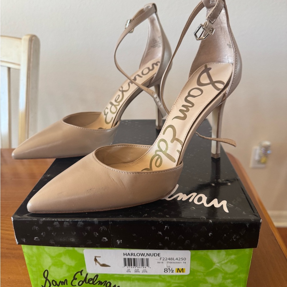 Sam Edelman Tan Stiletto Heels with Ankle Strap